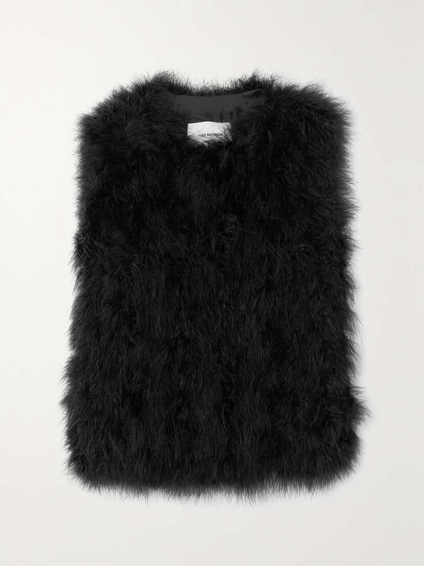 Yves Salomon Feather-embellished Silk-satin Vest