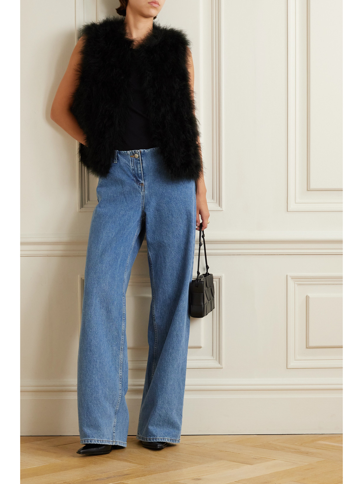 Yves Salomon Black Feather Vest In Black