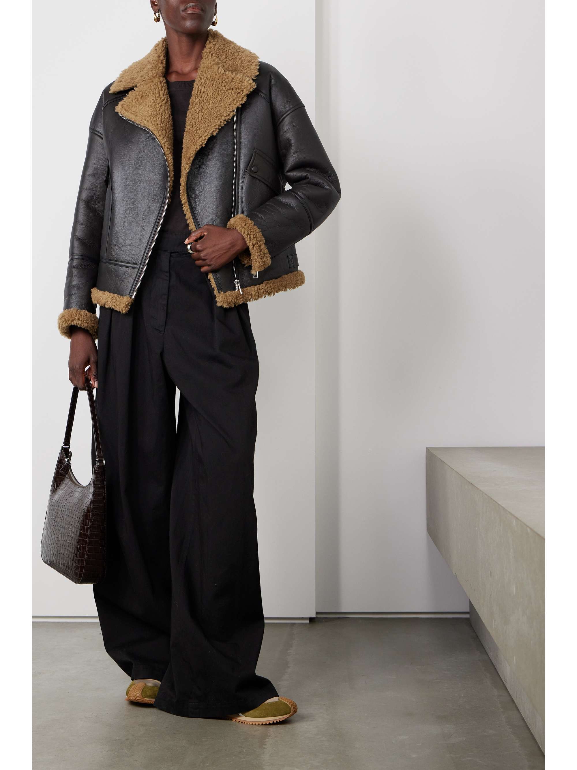 YVES SALOMON Shearling-trimmed leather jacket | NET-A-PORTER