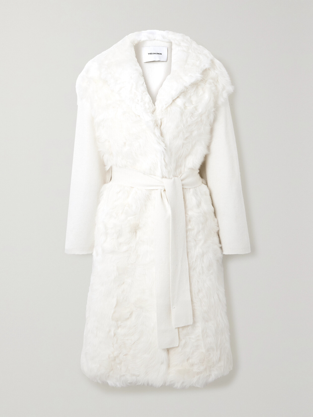 Yves Salomon Belted Shearling Coat In Ivory