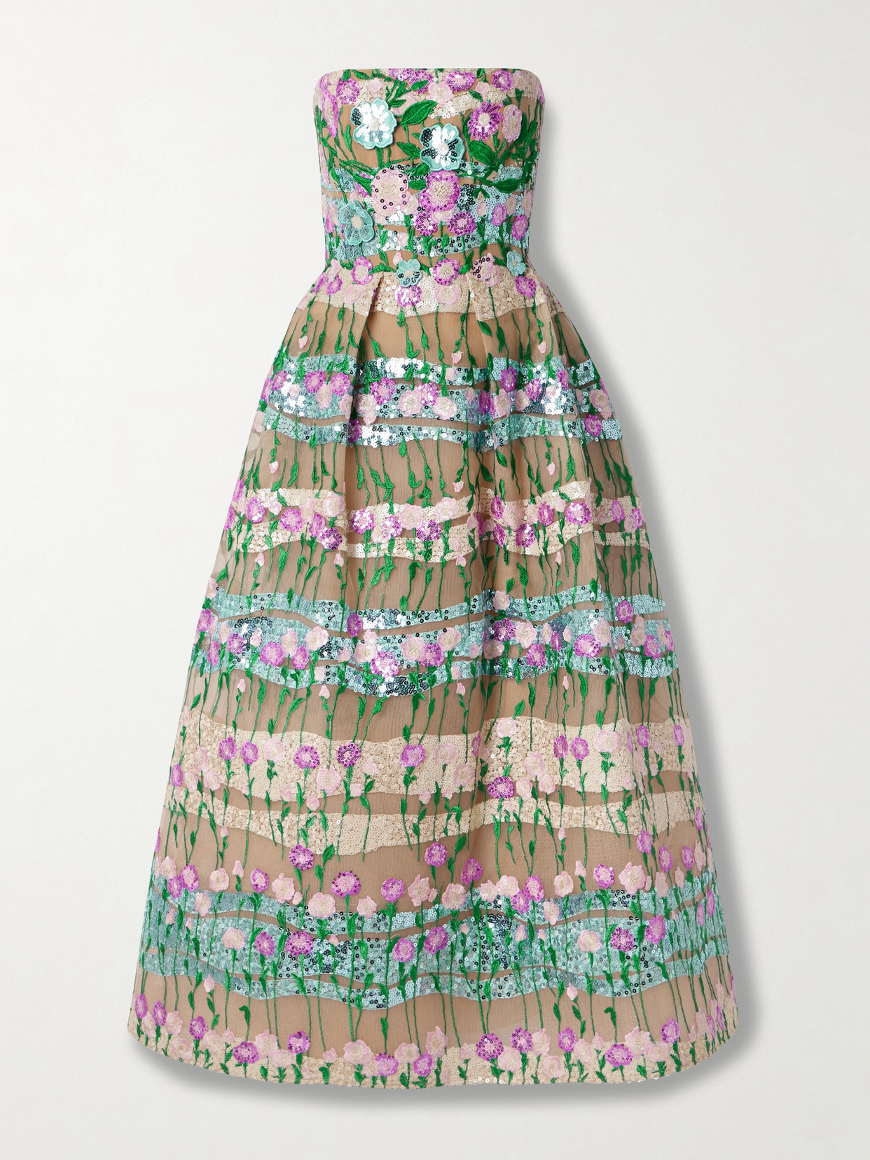 Elie Saab Strapless Sequin-embellished Embroidered Tulle Gown In Multi