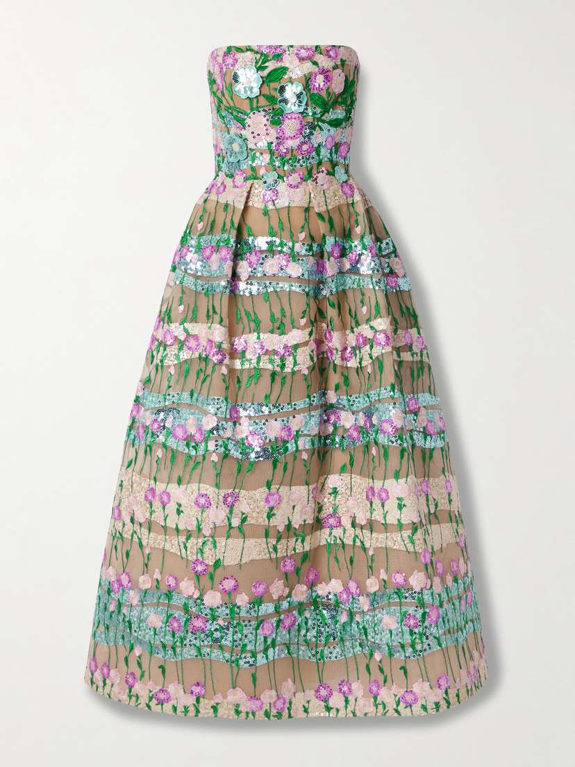 Elie Saab Strapless Sequin-embellished Embroidered Tulle Gown