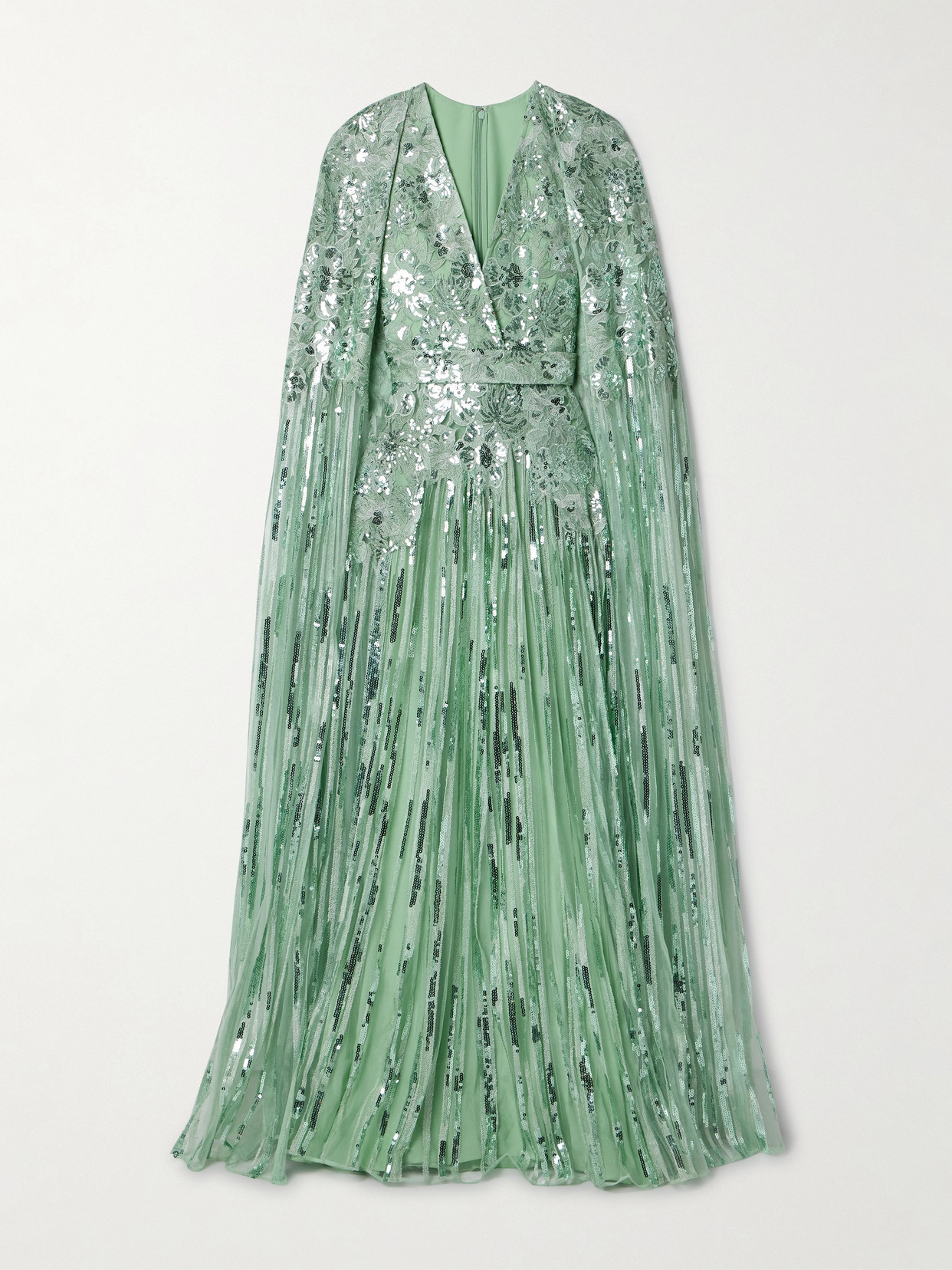 Elie Saab - Cape-effect Sequin-embellished Embroidered Tulle Gown - Blue