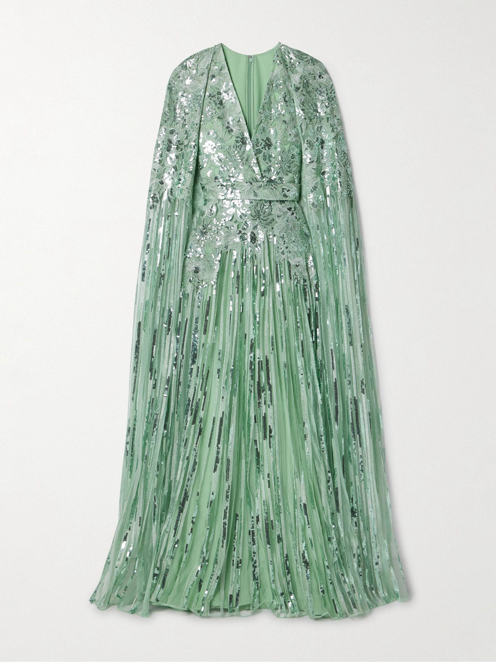 Elie Saab Cape-effect sequin-embellished embroidered tulle gown