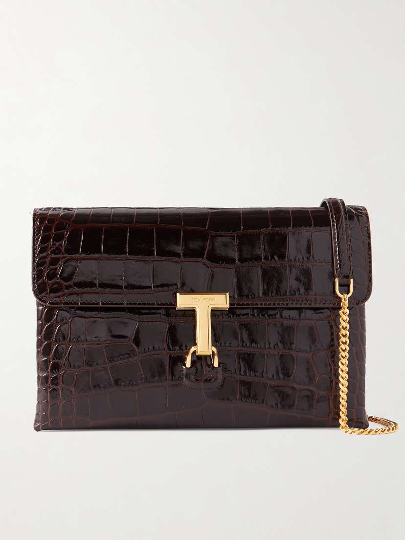 Tom Ford Monarch Medium Glossed Croc-effect Leather Shoulder Bag