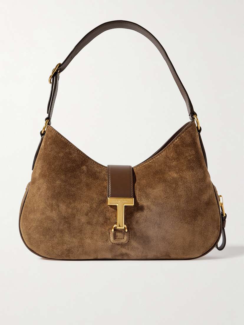 Tom Ford Monarch Leather-trimmed Suede Shoulder Bag