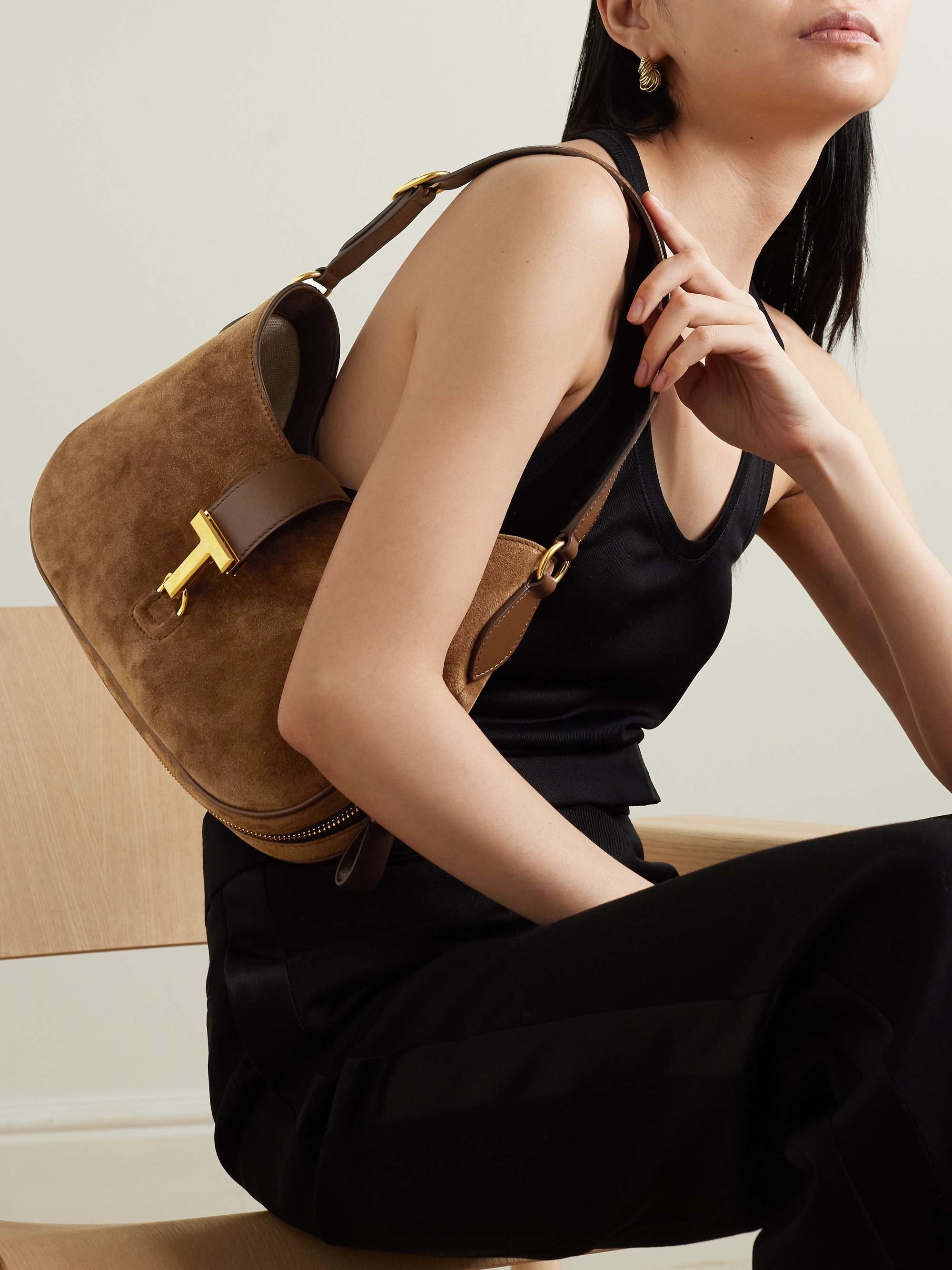 TOM FORD Monarch leather-trimmed suede shoulder bag | NET-A-PORTER