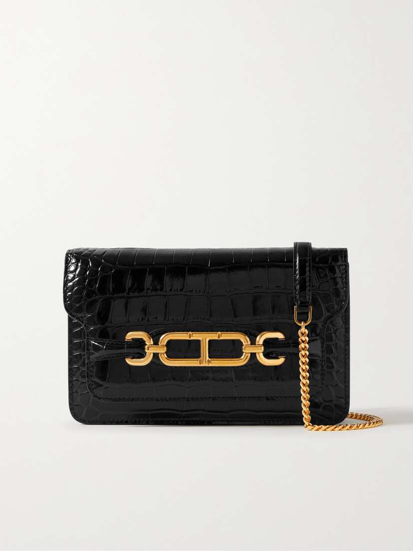 Tom Ford Small Glossed Croc-effect Leather Shoulder Bag