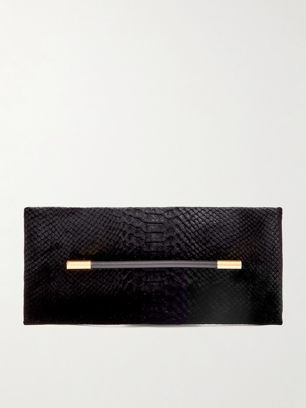 Tom Ford Ava Embellished Snake-effect Velvet Clutch In Black