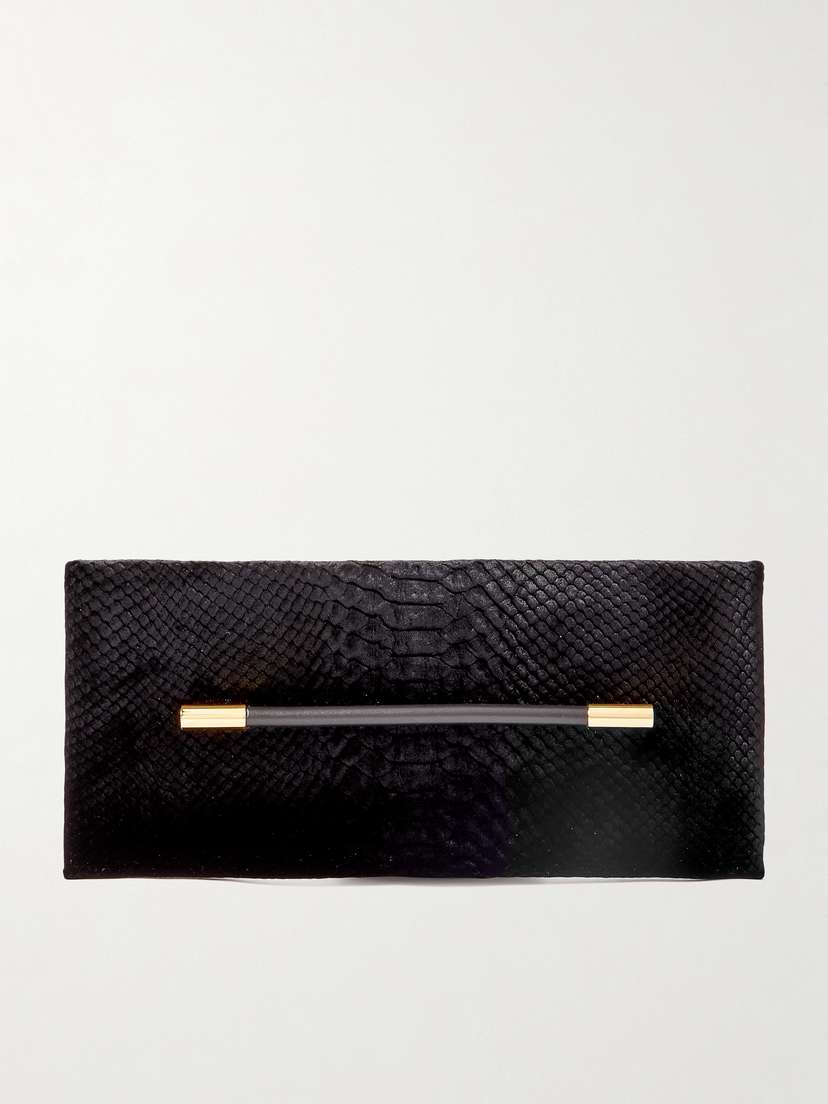 Tom Ford Ava Embellished Snake-effect Velvet Clutch - - One size