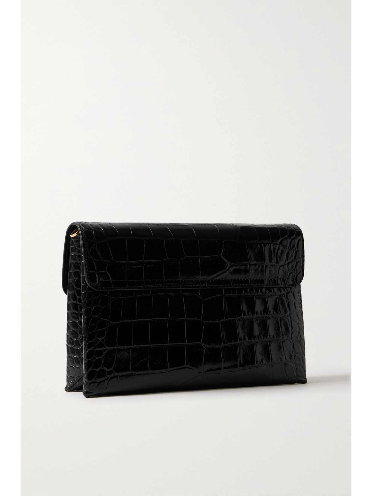 Tom Ford Monarch Medium Glossed Croc-effect Leather Shoulder Bag In Black