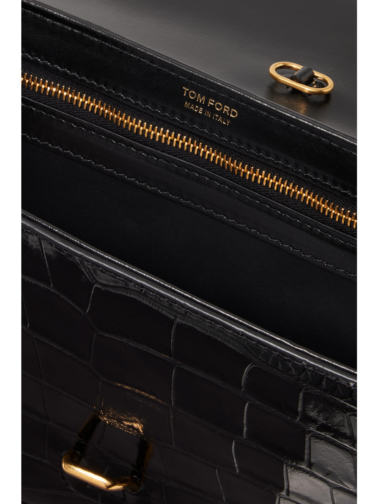 Tom Ford Monarch Medium Glossed Croc-effect Leather Shoulder Bag In Black