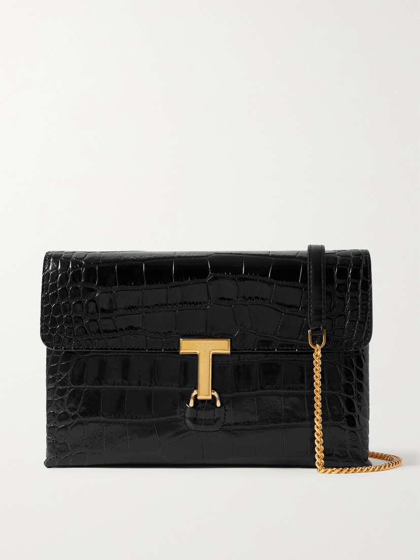 Tom Ford Monarch Medium Glossed Croc-effect Leather Shoulder Bag