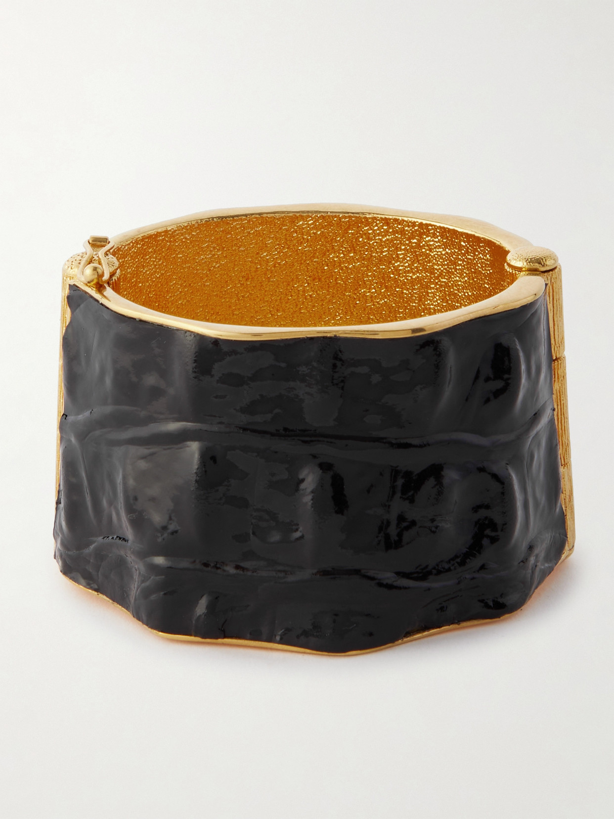 Tom Ford Solar Gold-tone And Croc-effect Leather Cuff In Black