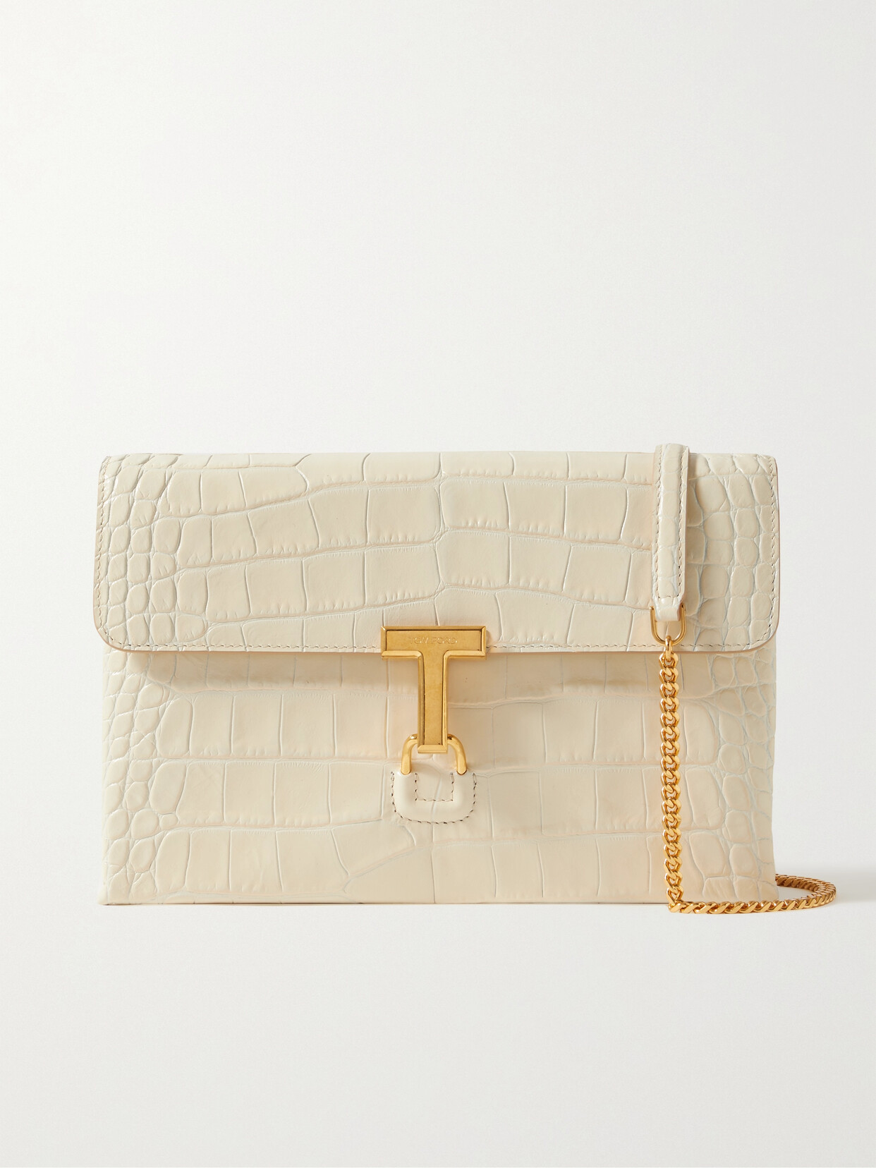 Tom Ford Monarch Medium Glossed Croc-effect Leather Shoulder Bag In Neutral