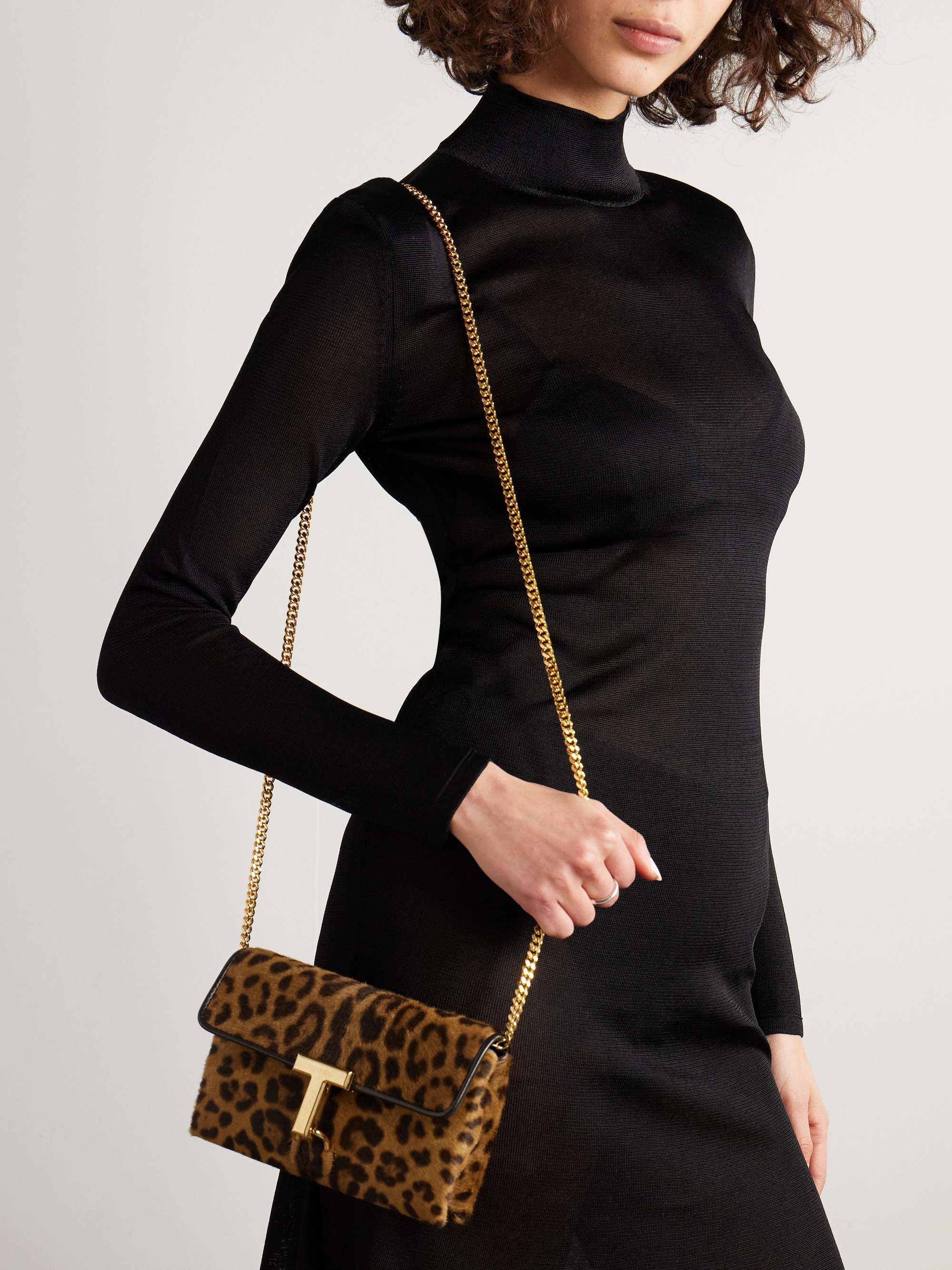 TOM FORD Monarch mini leather-trimmed leopard-print calf hair shoulder ...