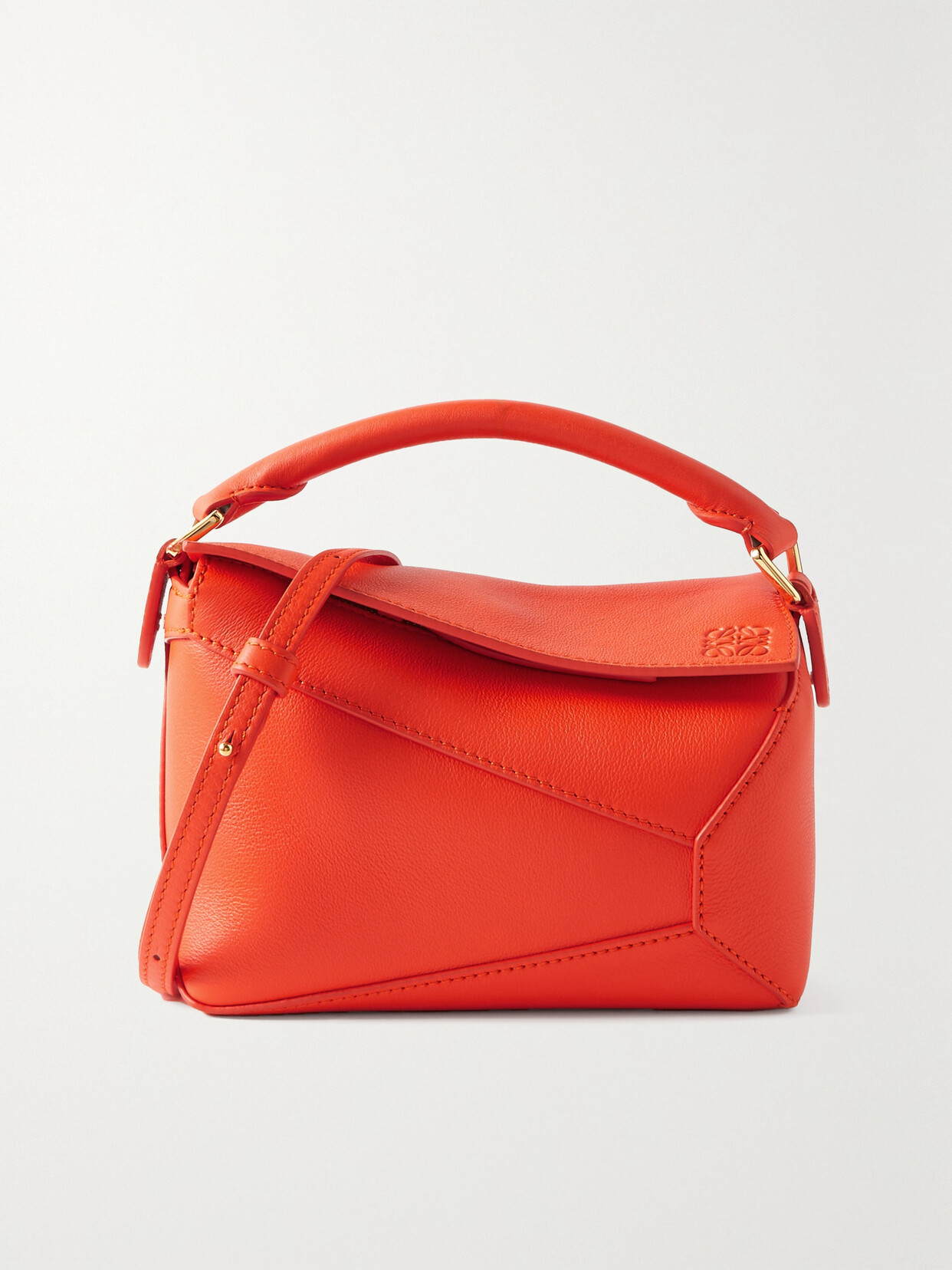 Loewe Puzzle Edge Mini Textured-leather Shoulder Bag In Orange