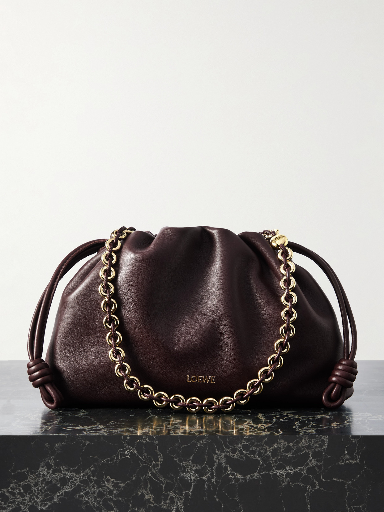 Loewe Flamenco Leather Clutch In Burgundy