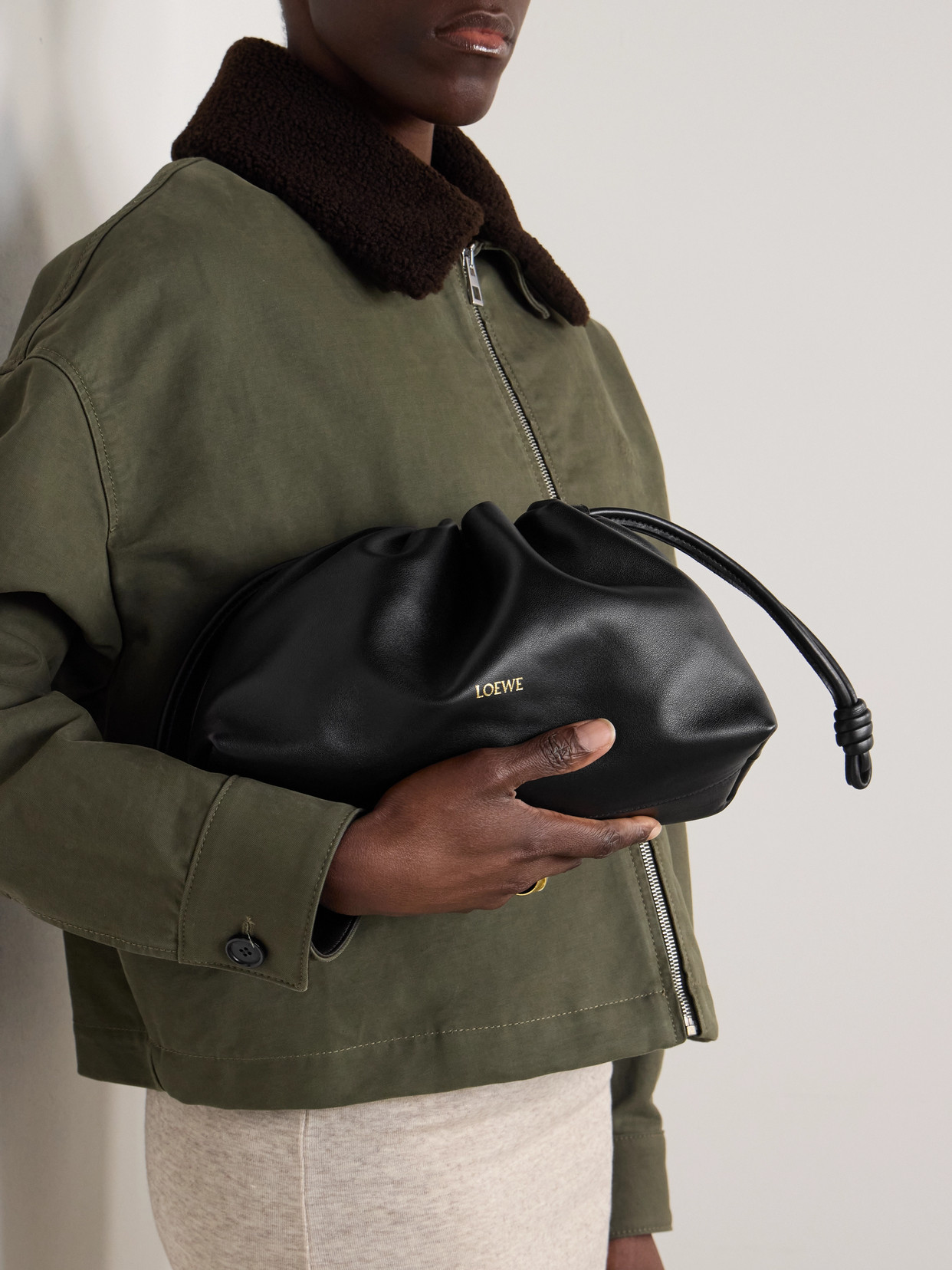Loewe Flamenco Leather Clutch In Black