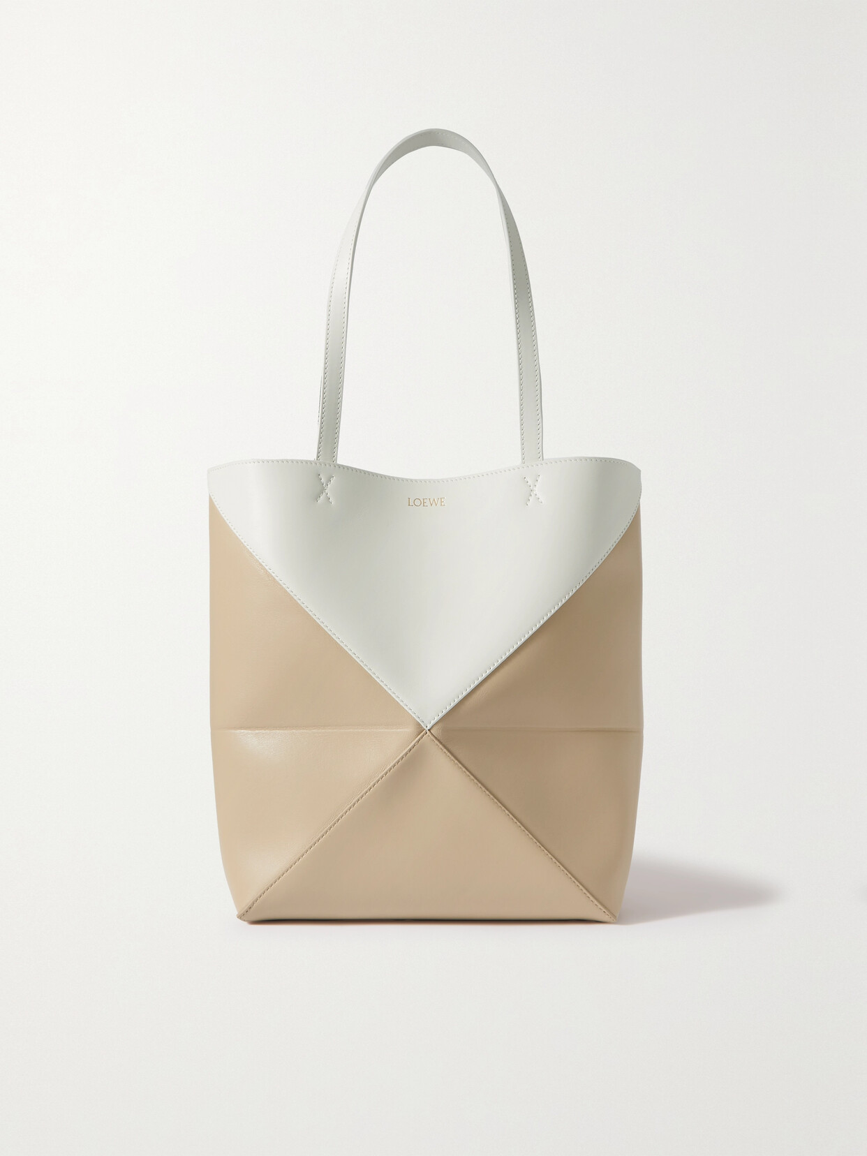 Loewe Puzzle Fold Convertible Medium Two-tone Leather Tote Bag In White
