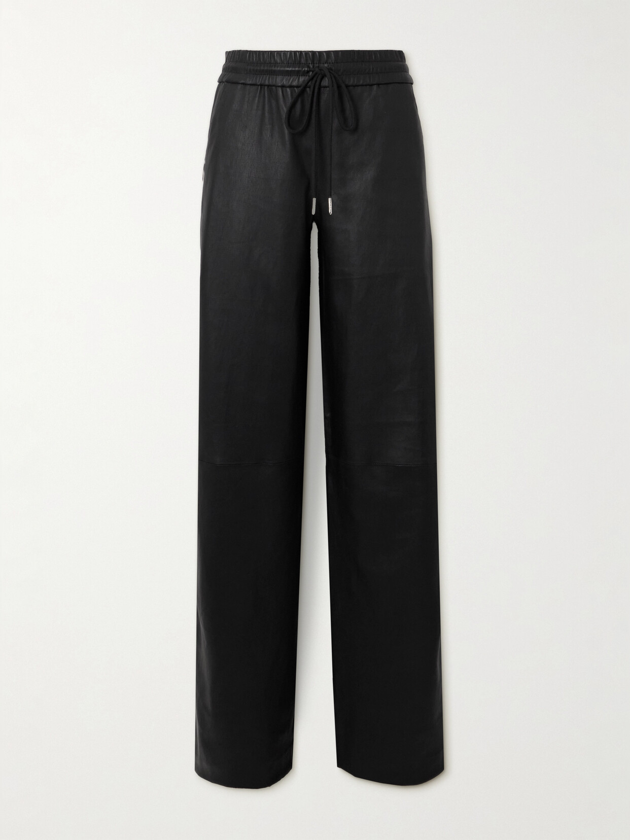 SPRWMN Striped Leather Straight-leg Sweatpants - Black