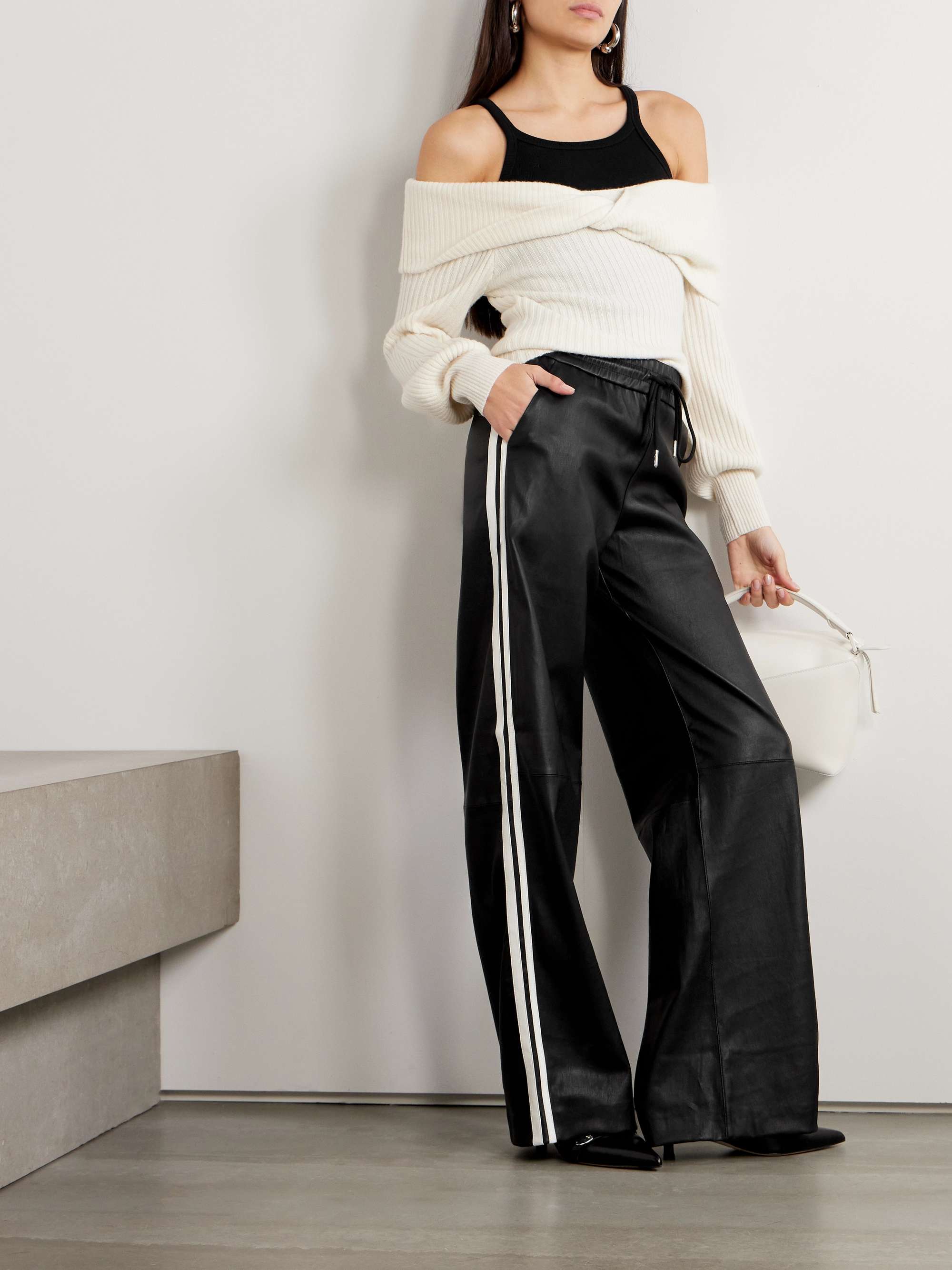 SPRWMN Striped leather straight-leg sweatpants | NET-A-PORTER