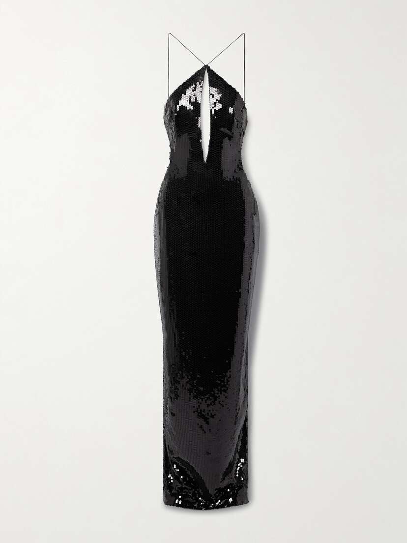 Mônot Elsa Cutout Sequined Tulle Maxi Dress