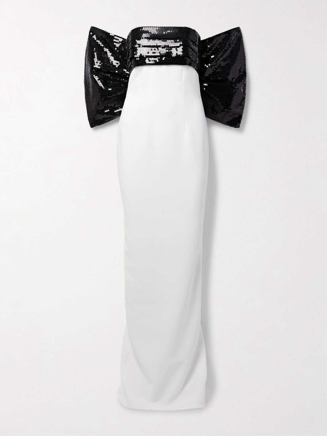 Mônot - Strapless Bow-embellished Sequined Mesh And Cady Gown - White