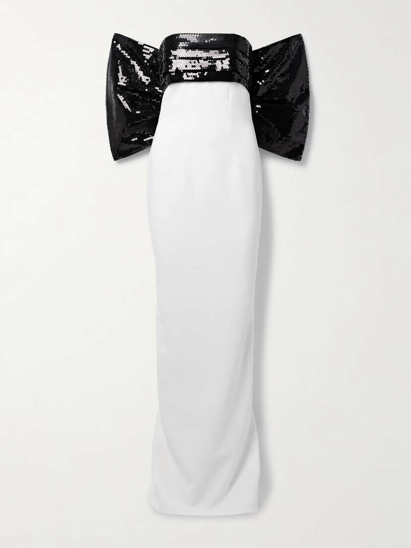 Mônot Strapless Bow-embellished Sequined Mesh And Cady Gown