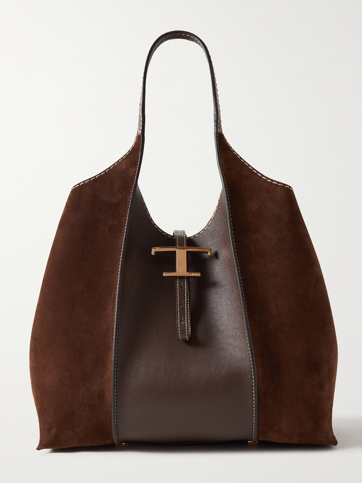 Tod's T Timeless Medium Leather-trimmed Suede Shoulder Bag