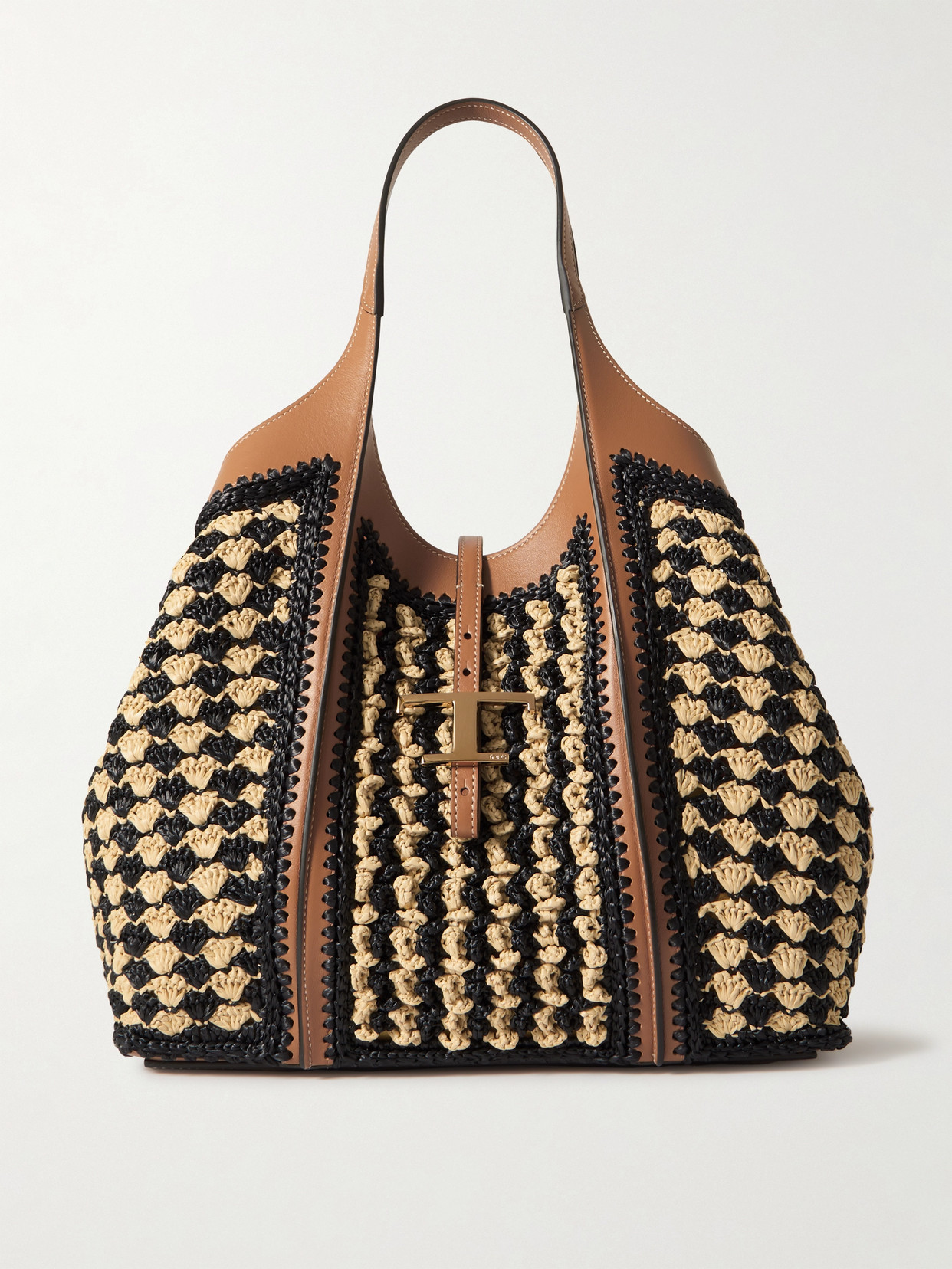 Tod's - T Timeless Leather-trimmed Raffia Shoulder Bag - Neutrals