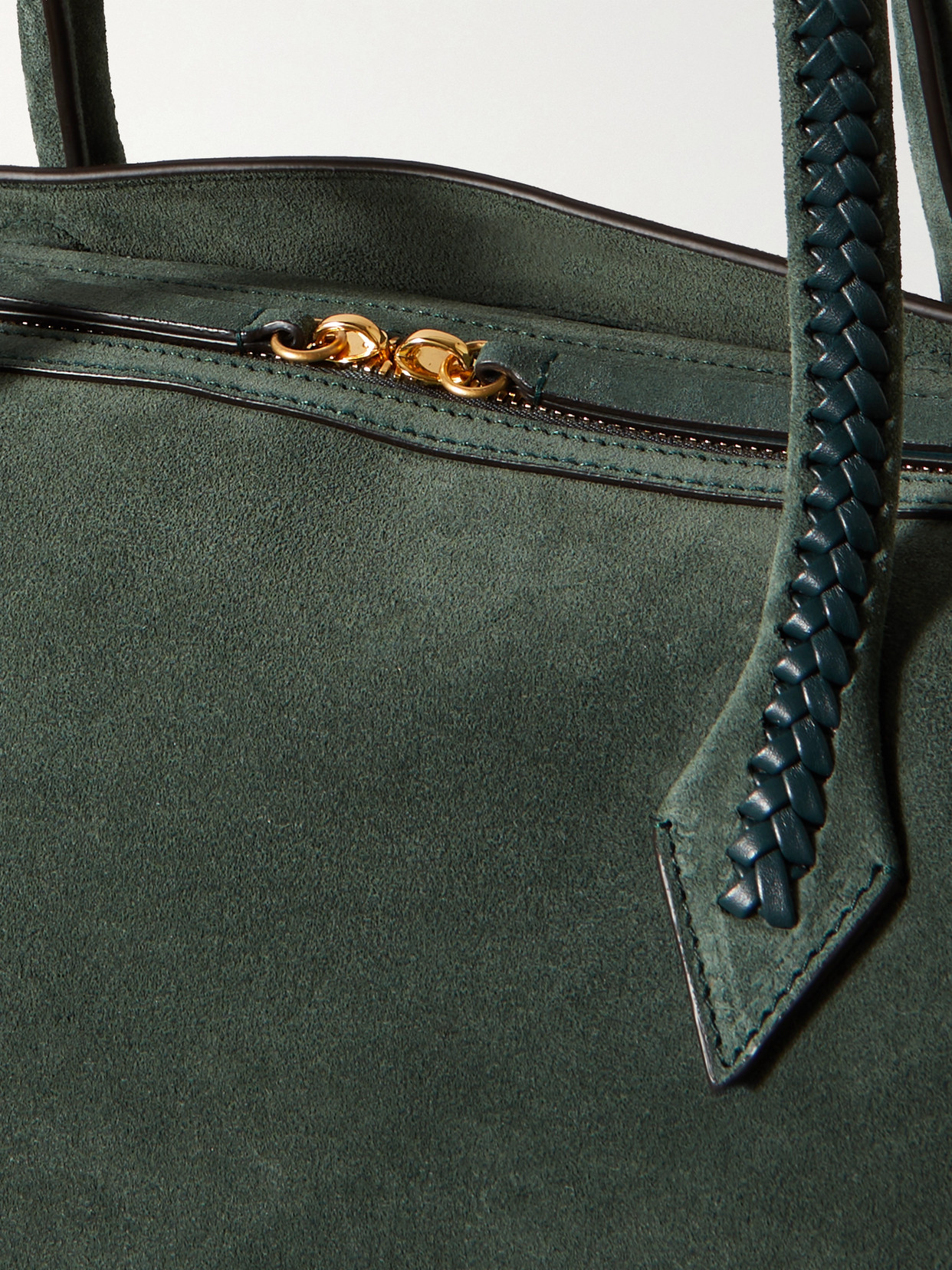 Metier Perriand All Day Braided Leather-trimmed Suede Tote In Green