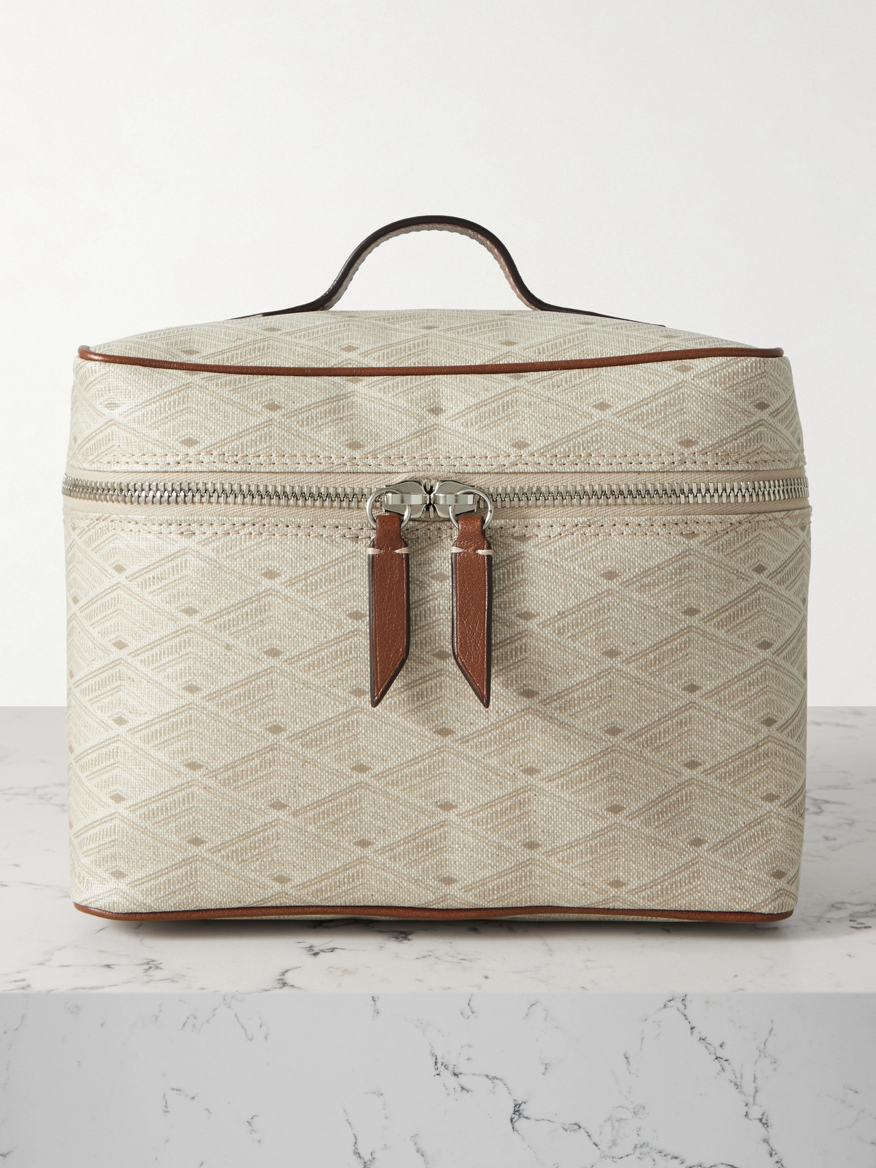 Métier - Long Haul Leather-trimmed Printed Canvas Travel Case - Neutrals