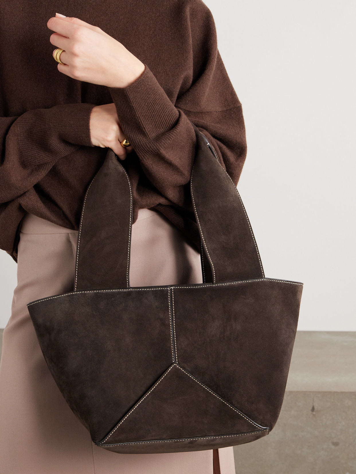 Metier Market Small Suede Tote In Brown