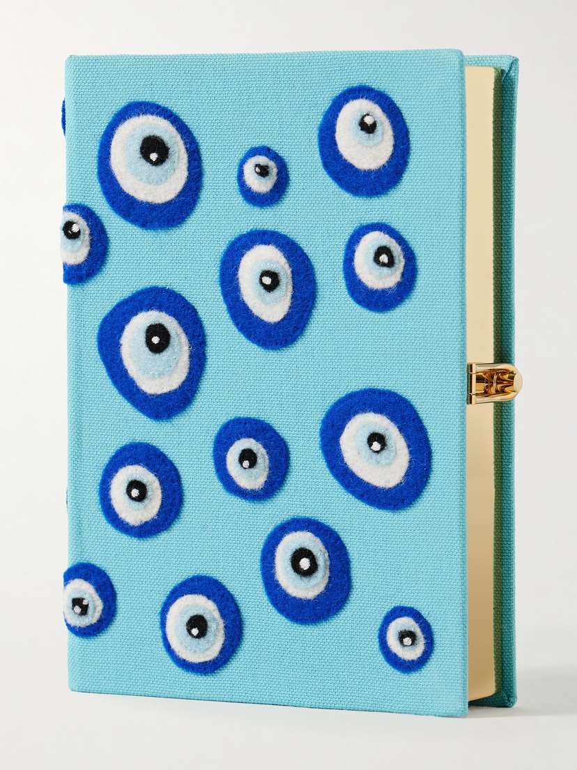 Olympia Le-Tan + Nina Darzi Watchful Gaze Embroidered Appliquéd Canvas Clutch