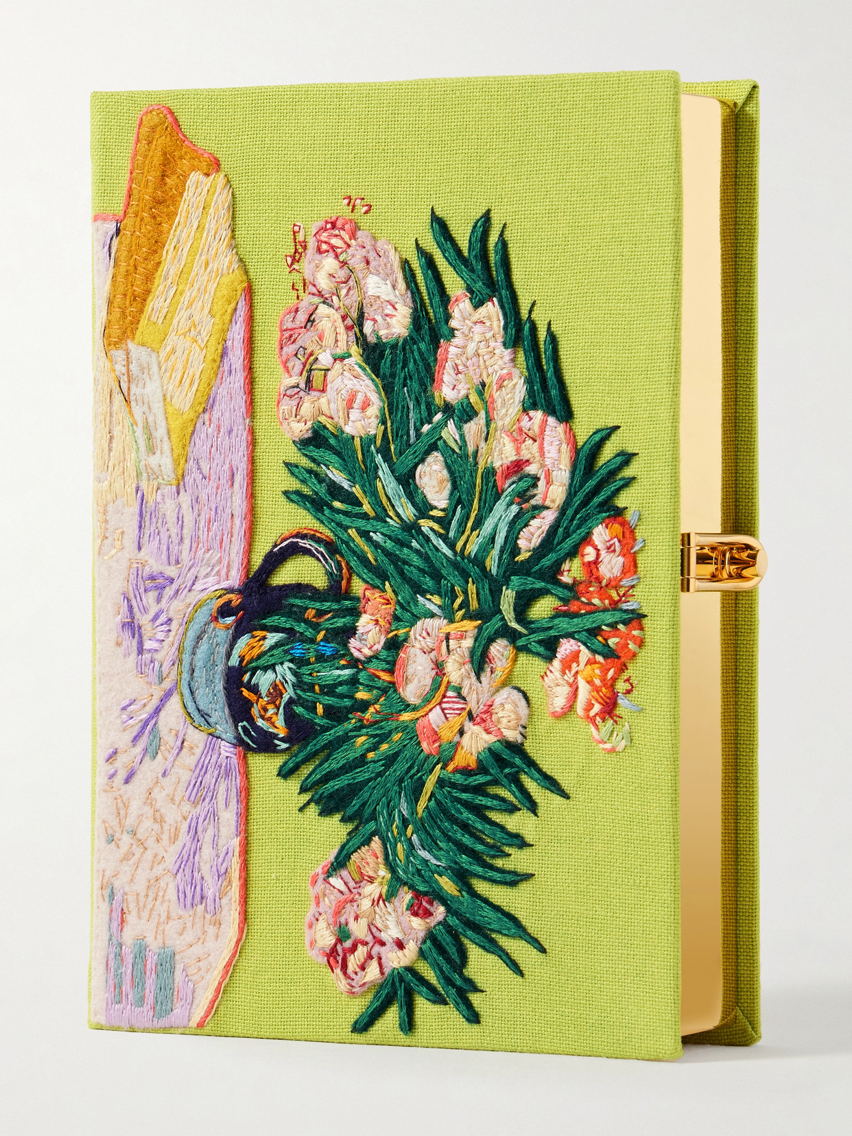 Olympia Le-Tan - Van Gogh Oleanders Embroidered Appliquéd Canvas Clutch - Green