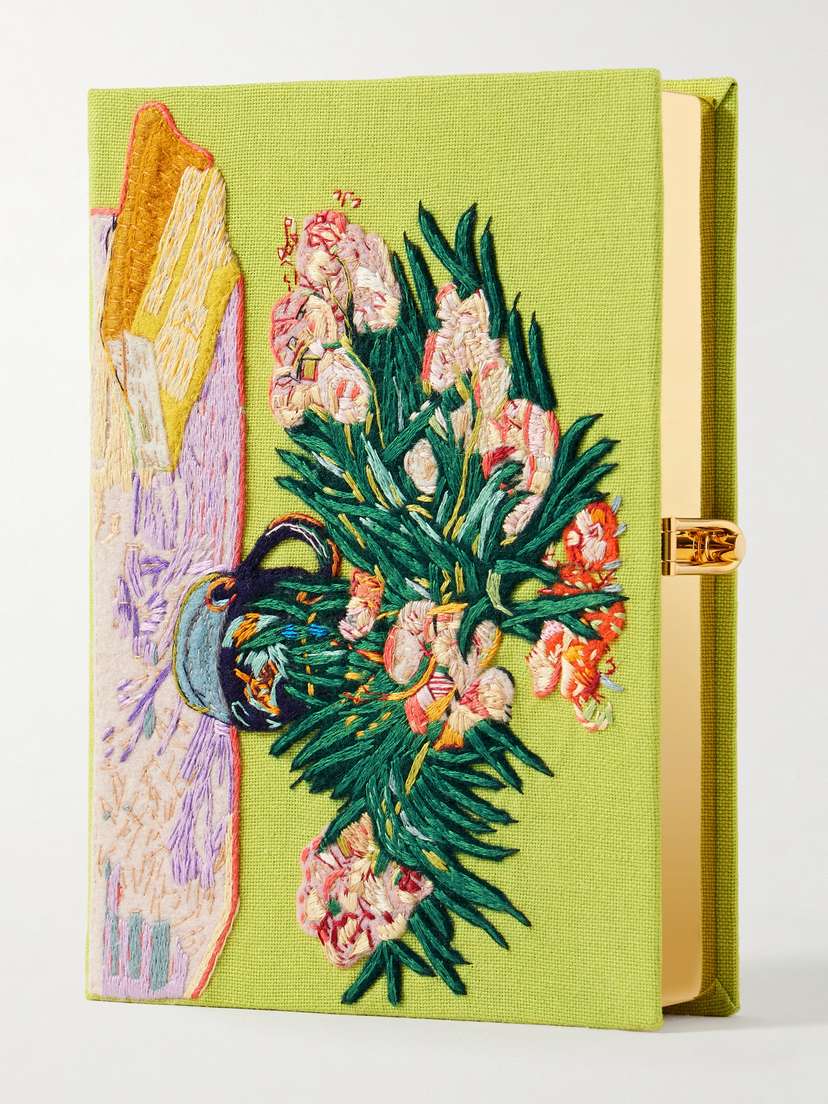 Olympia Le-Tan Van Gogh Oleanders Embroidered Appliquéd Canvas Clutch