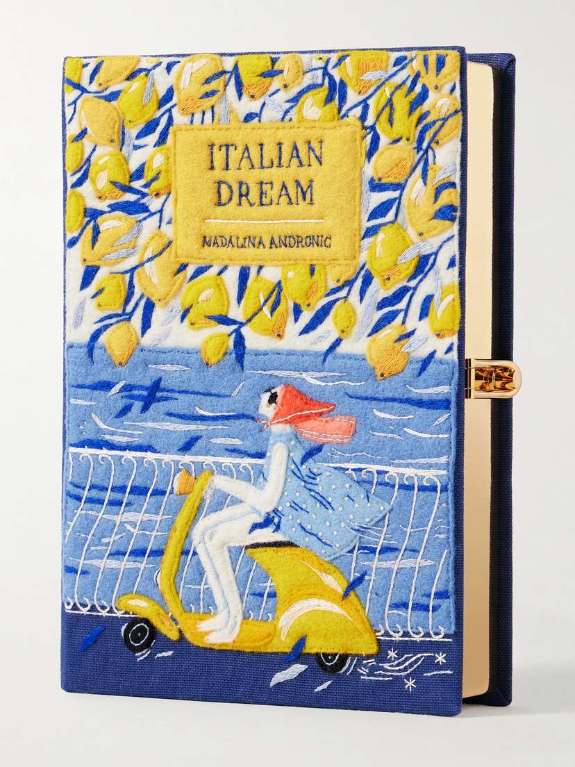 Olympia Le-Tan + Madalina Andronic Italian Dream Voyages Embroidered Appliquéd Canvas Clutch