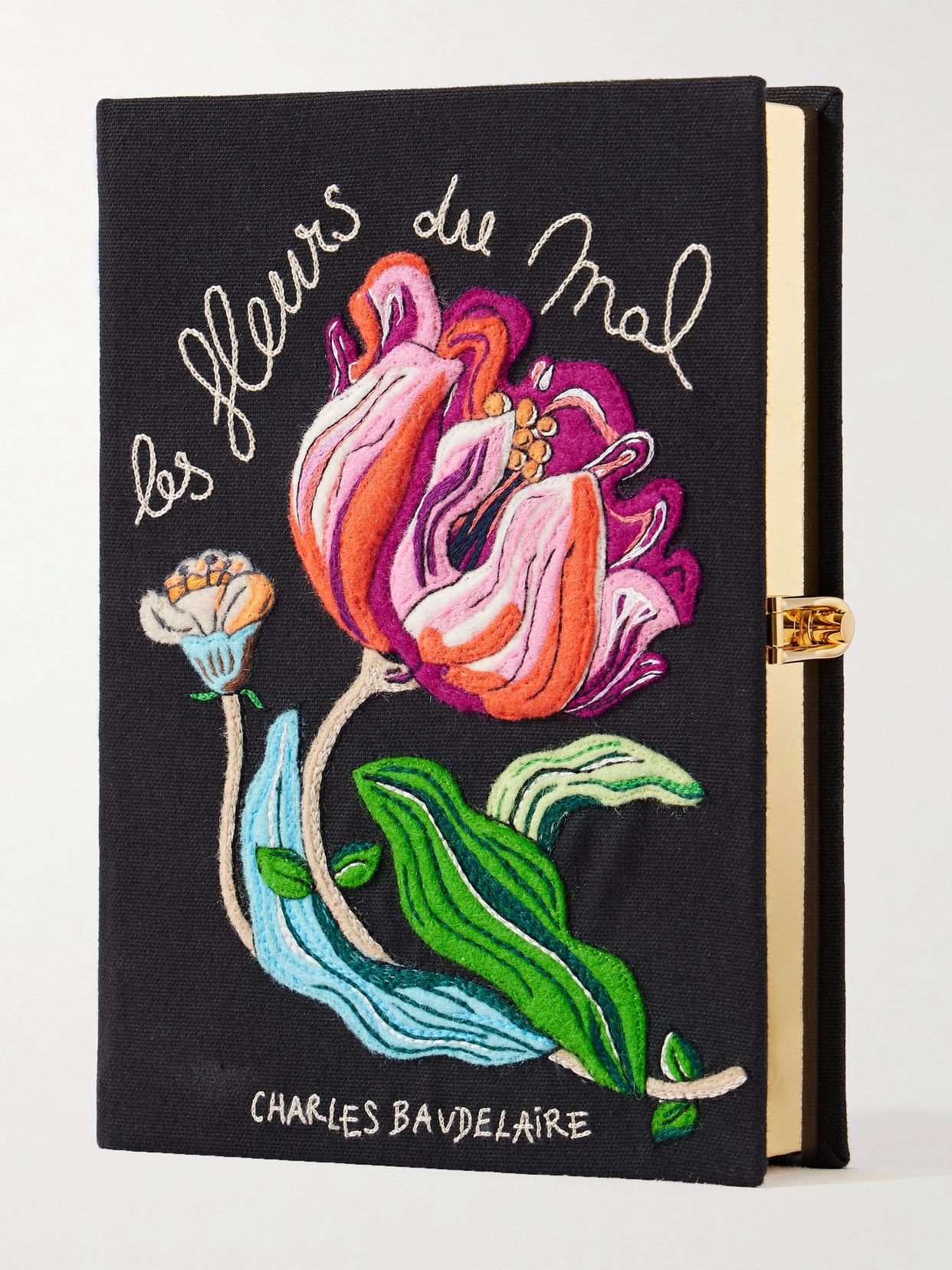 Olympia Le-Tan - Les Fleurs Du Mal Baudelaire Embroidered Appliquéd Canvas Clutch - Black