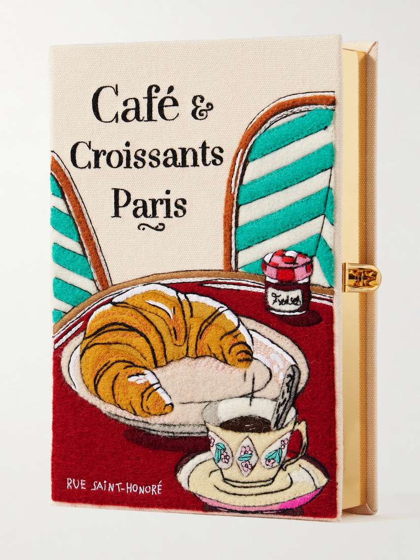Olympia Le-Tan Café & Croissants Embroidered Appliquéd Canvas Clutch