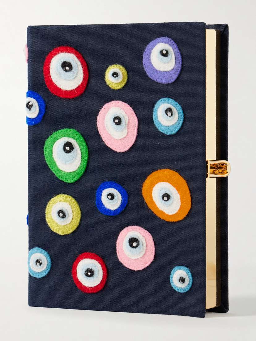 Olympia Le-Tan + Nina Darzi Watchful Gaze Embroidered Appliquéd Canvas Clutch
