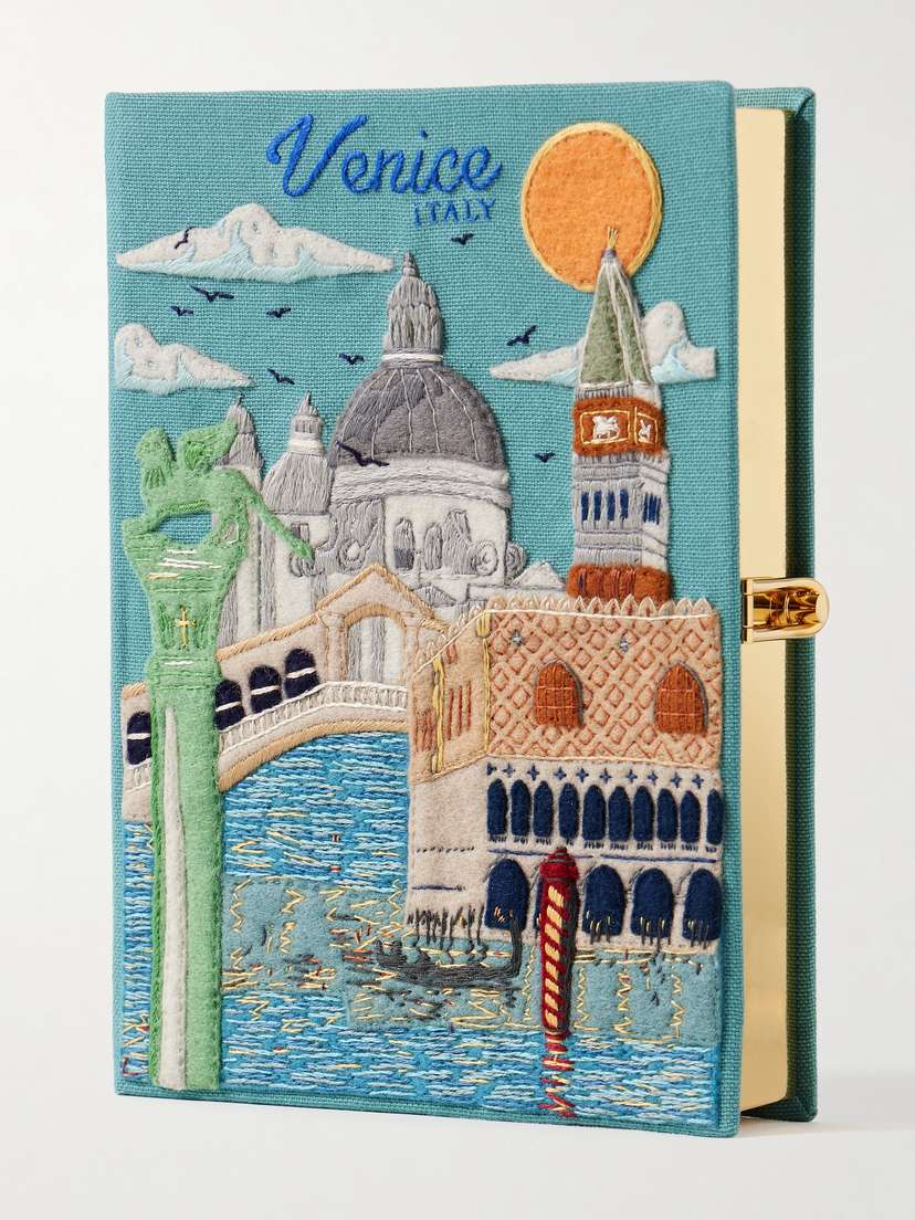Olympia Le-Tan Venice Voyages Embroidered Appliquéd Canvas Clutch