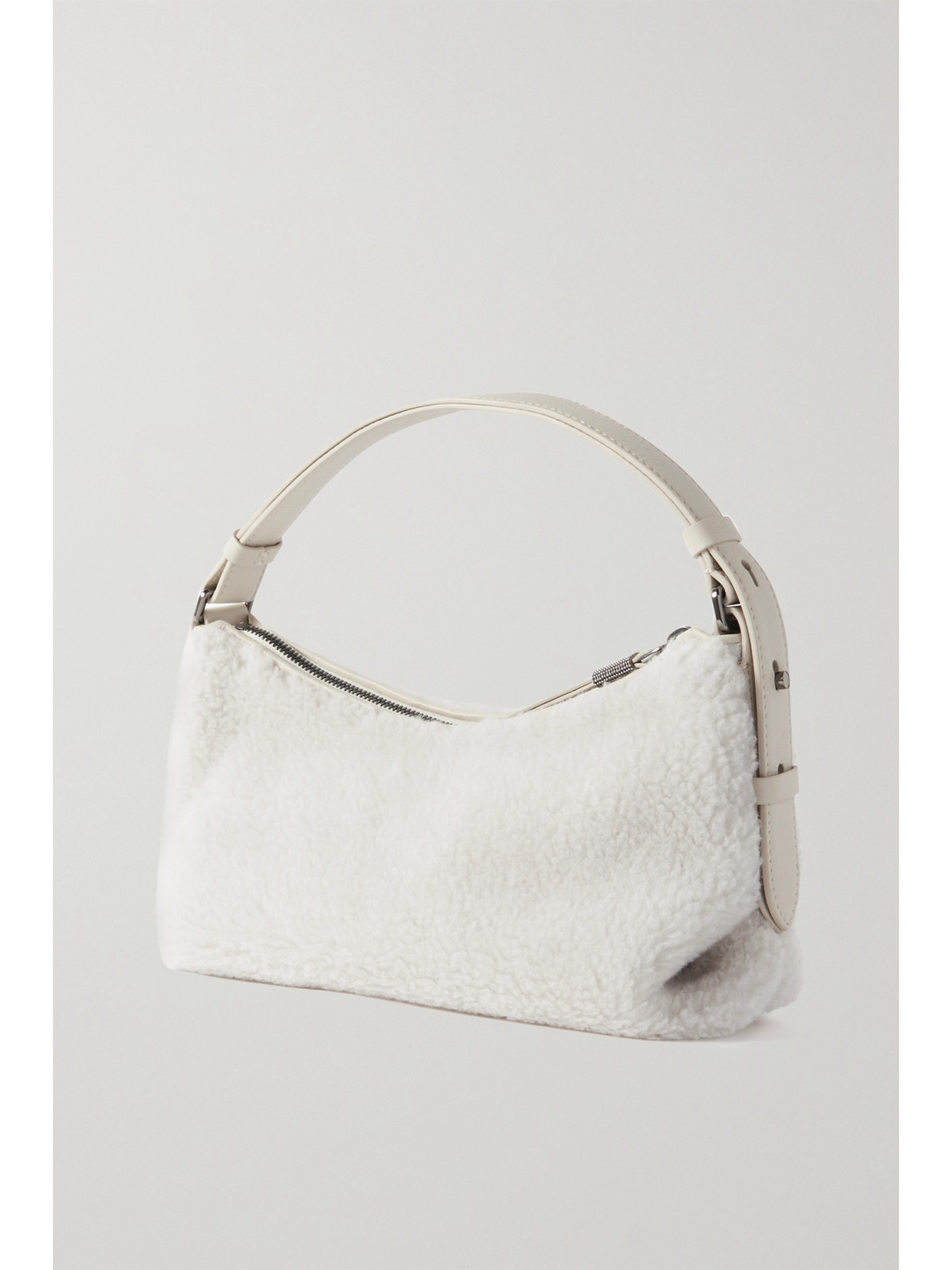 Shop Brunello Cucinelli Small Leather-trimmed Faux Fur Shoulder Bag In White