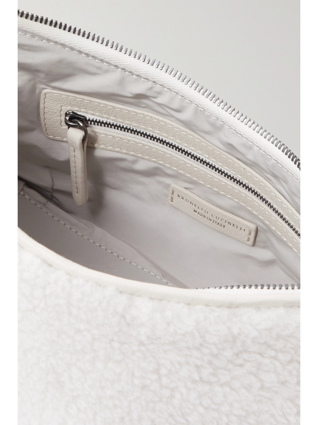 Brunello Cucinelli Small Leather-trimmed Faux Fur Shoulder Bag In White