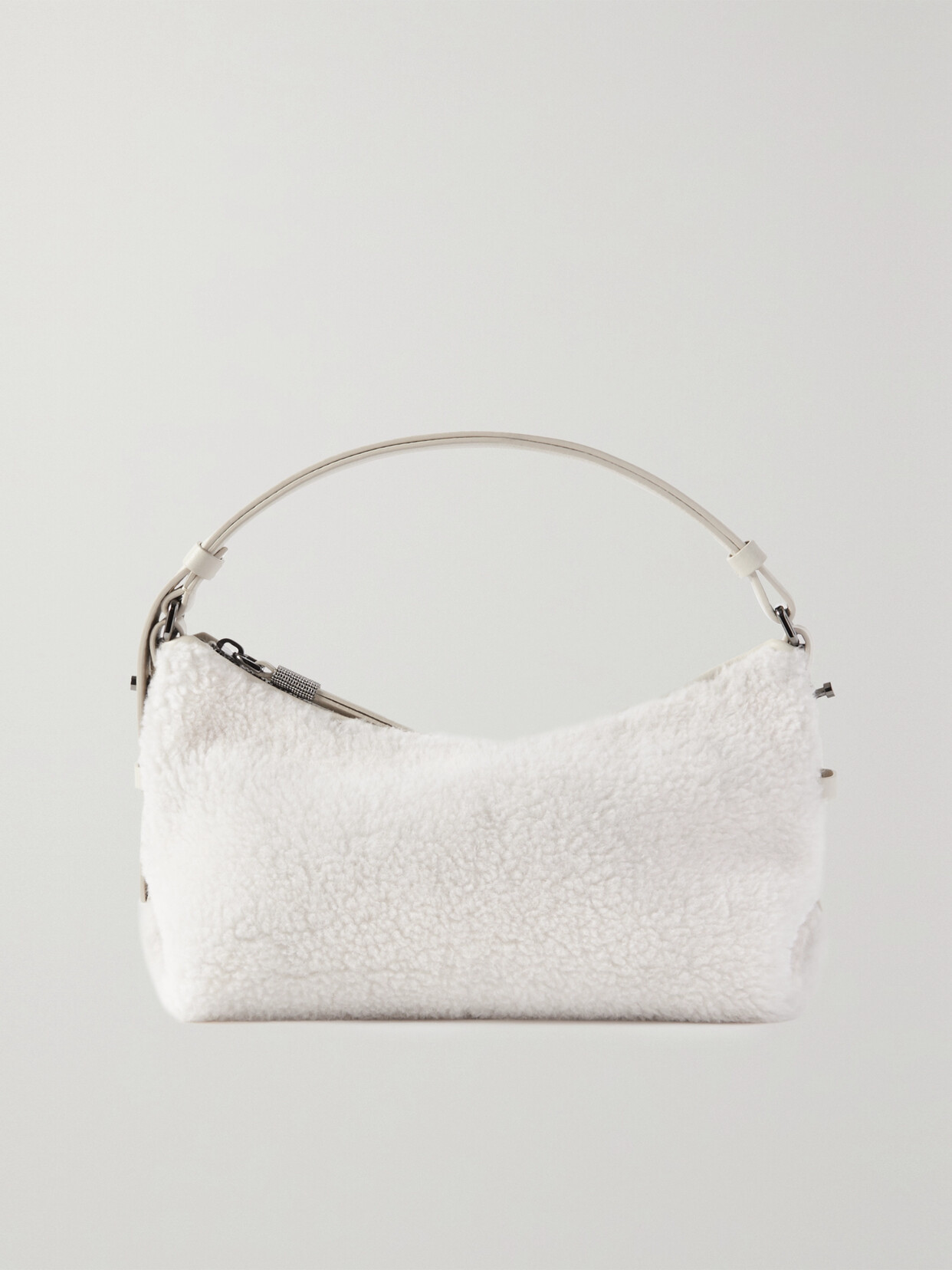 Brunello Cucinelli Small Leather-trimmed Faux Fur Shoulder Bag In White