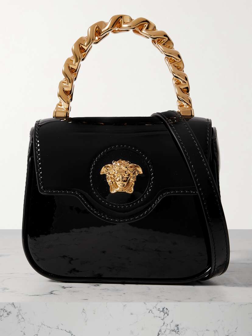 Versace La Medusa Embellished Patent-leather Shoulder Bag