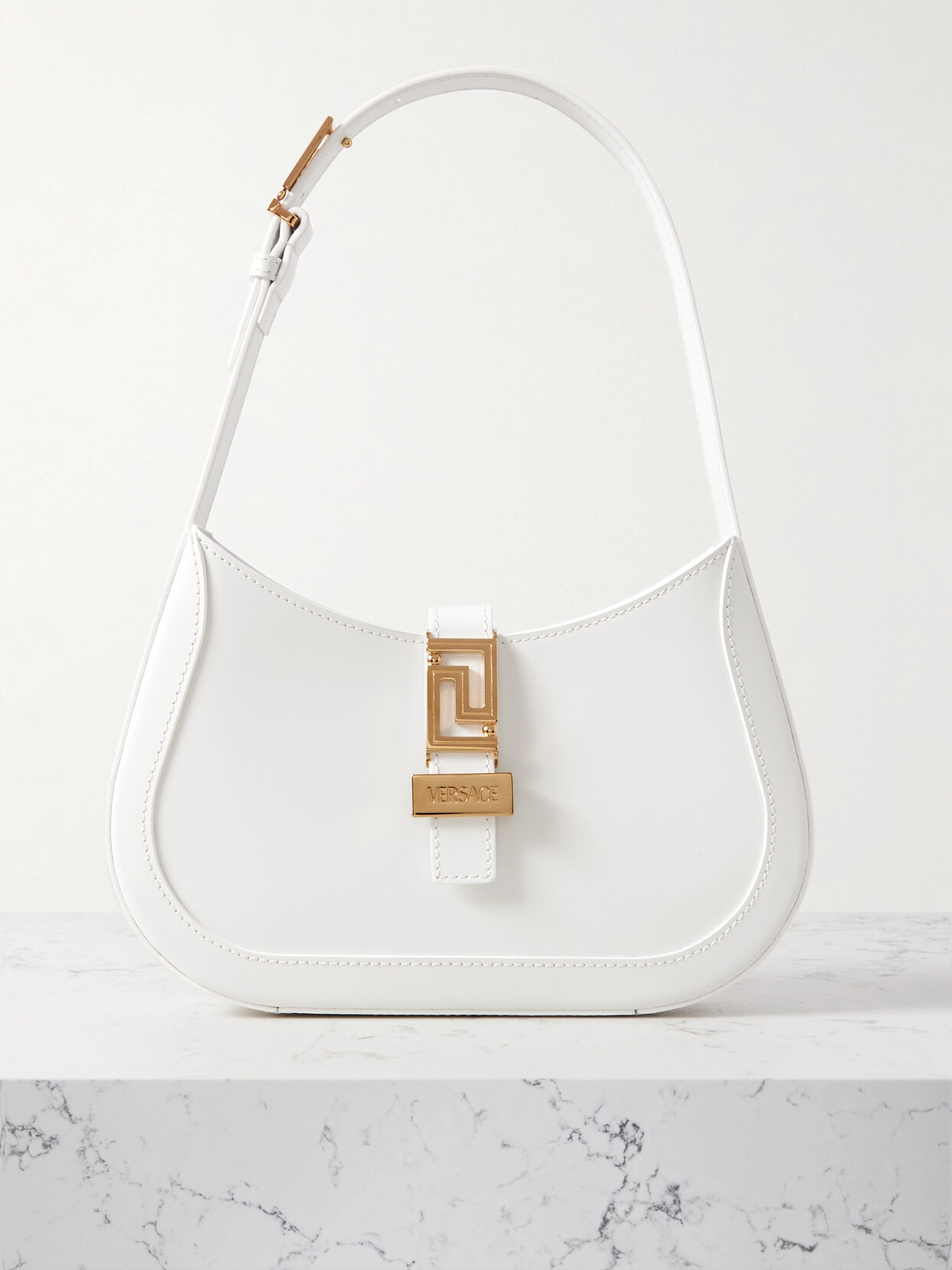 Shop Versace Small Leather Shoulder Bag In White