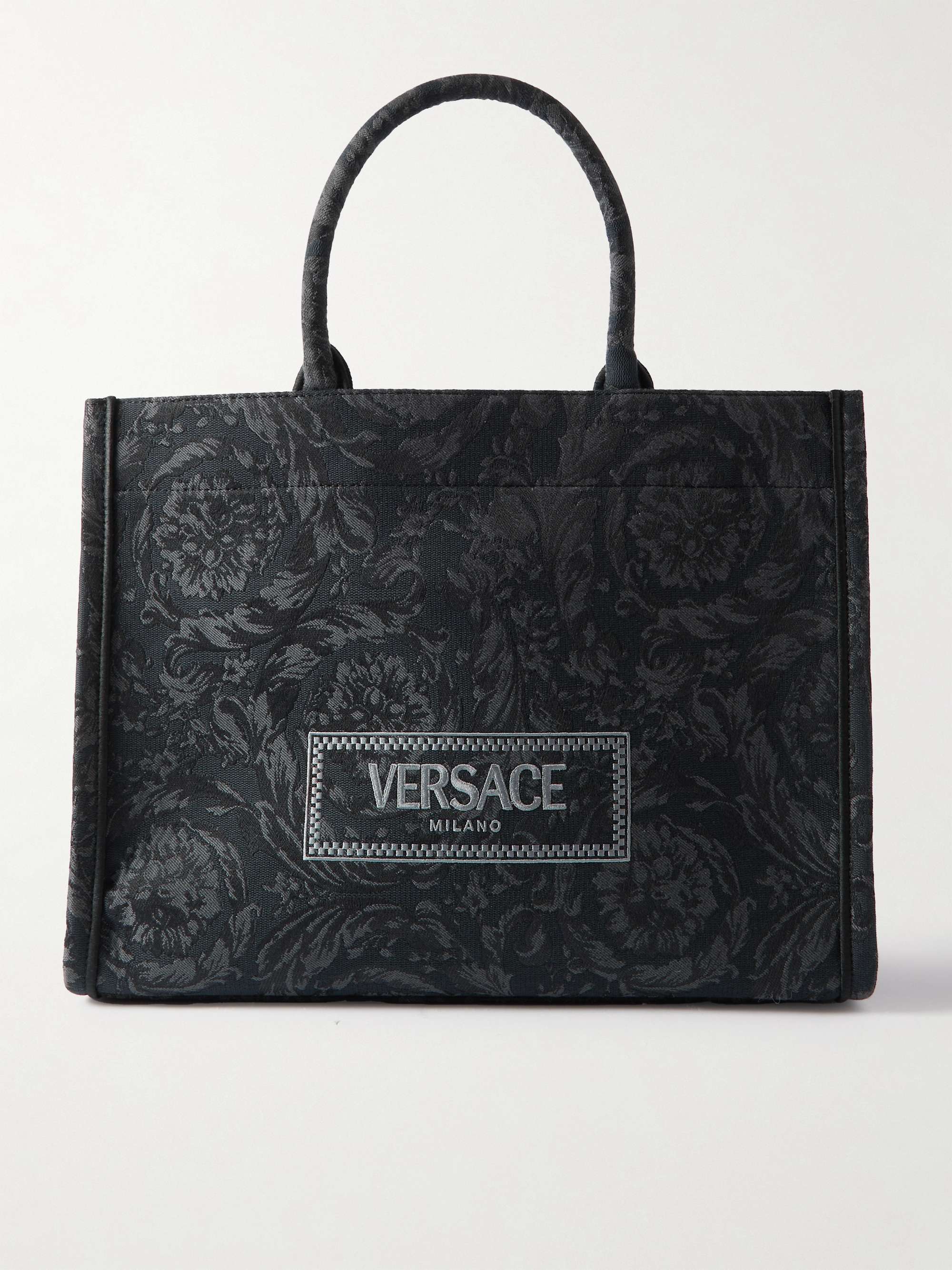 VERSACE Leather-trimmed jacquard tote | NET-A-PORTER