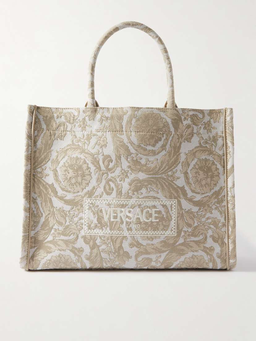 Versace Leather-trimmed Jacquard Tote