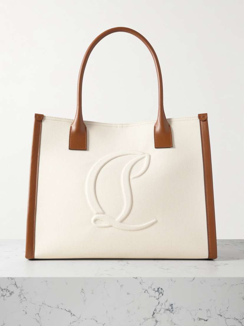 Christian Louboutin By My Side Leather-trimmed Embossed Cotton-canvas Tote